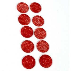 Lot of 10 Tripoley Marbled RED CHIPS ONLY Vintage 1975 Cadaco No 255